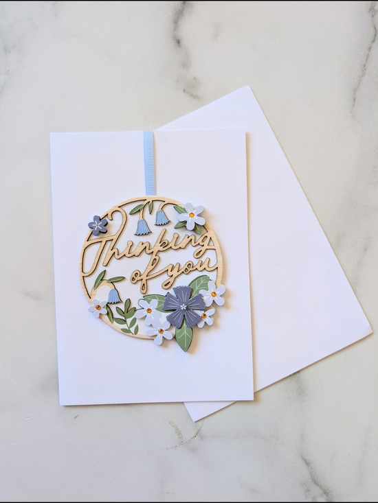 Other - Thinking of You Floral Wooden Accent Card - Blue and White